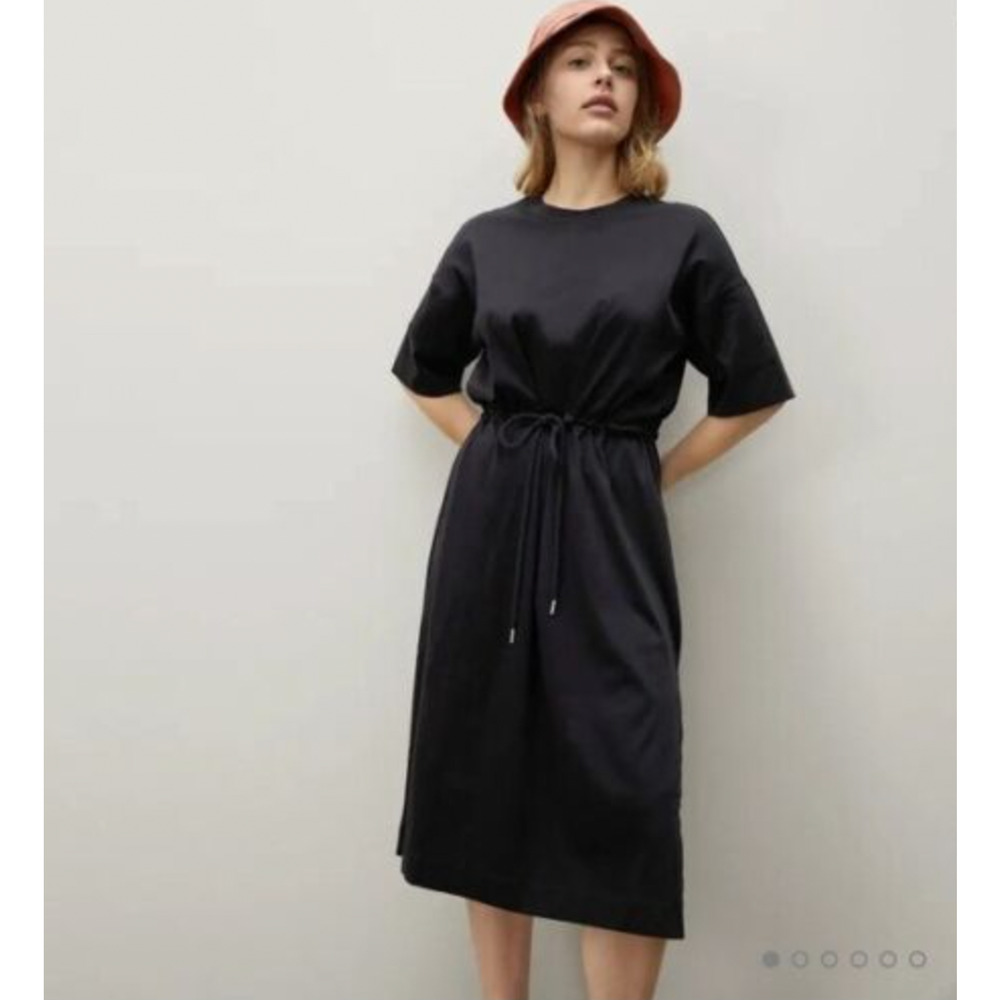 Everlane Womens The Luxe Cotton Tee Dress XXS Black Short Sleeve Tie Front NWT - Picture 1 of 10
